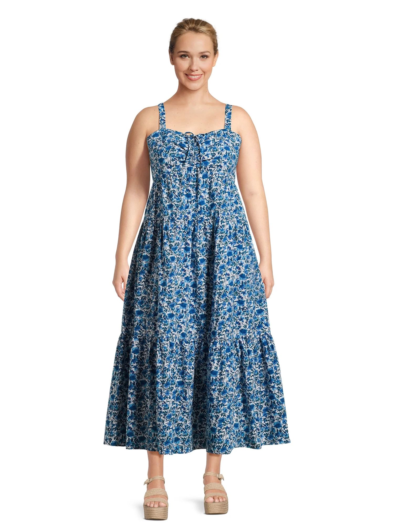 Terra & Sky Women's Plus Size Tie Bust Maxi Dress | Walmart (US)