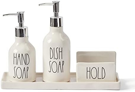 Rae Dunn Dish Time Set with Small and Large Soap Pump Dispensers, Sponge Holder and Tray | Amazon (US)