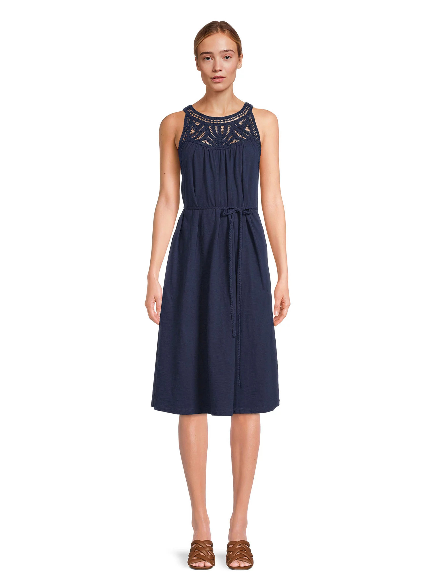 Time and Tru Women's Sleeveless Crochet Trim Dress | Walmart (US)