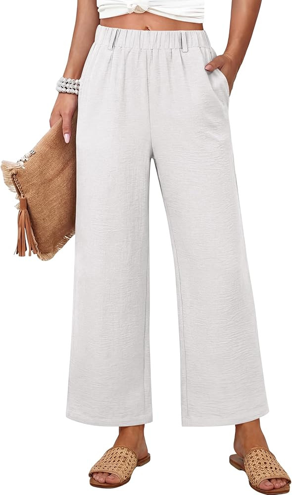 ANRABESS Womens Wide Leg Pants Summer Lounge Elastic Waist Palazzo Pants Lightweight Beach Vacati... | Amazon (US)
