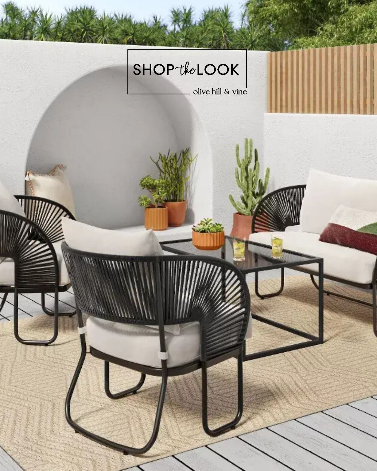 It’s giving resort patio. Black-framed rope chairs, slatted loveseat, and artful terracotta planters make this setup equal parts chill and chic.  

 

#LTKSummerEdit #LTKHome #LTKFamily