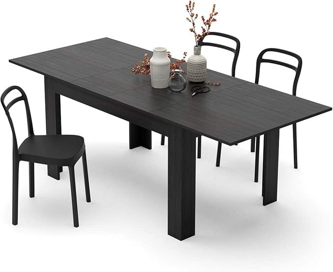 Mobili Fiver, Easy, Extendable Dining Table, 55,1(86,6) x35,4 in, Ashwood Black, for 6-10 People,... | Amazon (US)