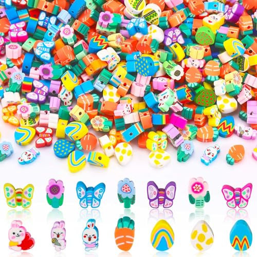 SEPGLITTER Easter Polymer Clay Beads,300pcs Bunny Flowers Carrots Eggs Butterflies Mixed Spacer Beads for Spring Easter Jewelry Making DIY Bracelet Necklace Accessories Craft Party Supplies | Amazon (US)