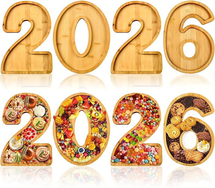 2026 Wooden Number Charcuterie Board Box Set - 4PCS Fillable Food Tray for New Year Party Decorat... | Amazon (US)