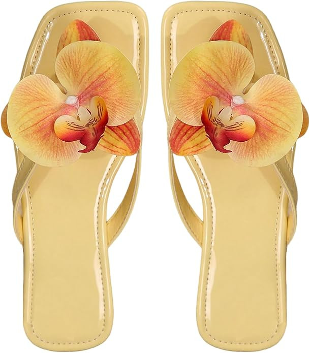 Verdusa Women's Flower Thong Sandals Flip Flops Summer Beach Slides | Amazon (US)