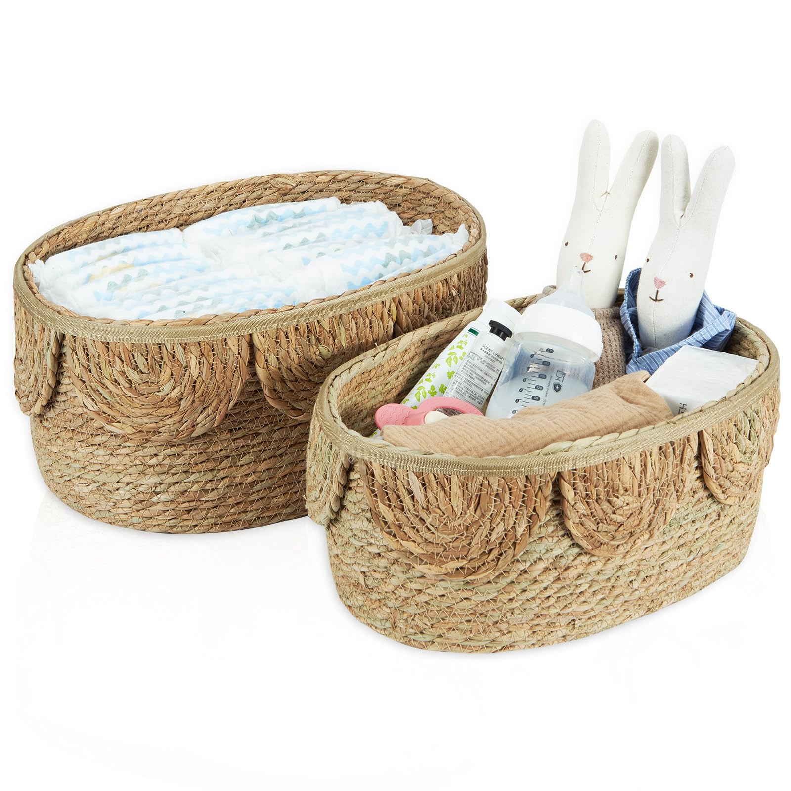 FairyHaus Scalloped Basket 2Pack, Natural Seagrass Wicker Storage Basket for Nursery, Handwoven S... | Amazon (US)