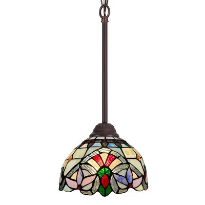 Tiffany Pendant Light Fixture, 8" Victorian Style Brown Stained Glass Hanging Light | Wayfair North America