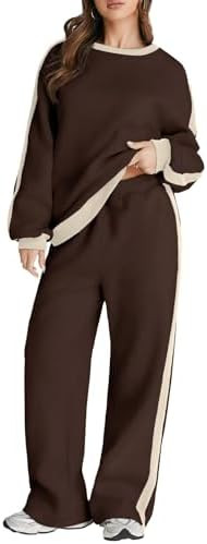 Herseas Women 2 Piece Outfits Color Block Sweatsuit Casual Fleece Lounge Matching Sets | Amazon (US)