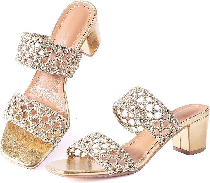 N.N.G Women Heels Sandals Braided Block Nude Summer Chunky Square Leather Woven Comfort Strappy D... | Amazon (US)