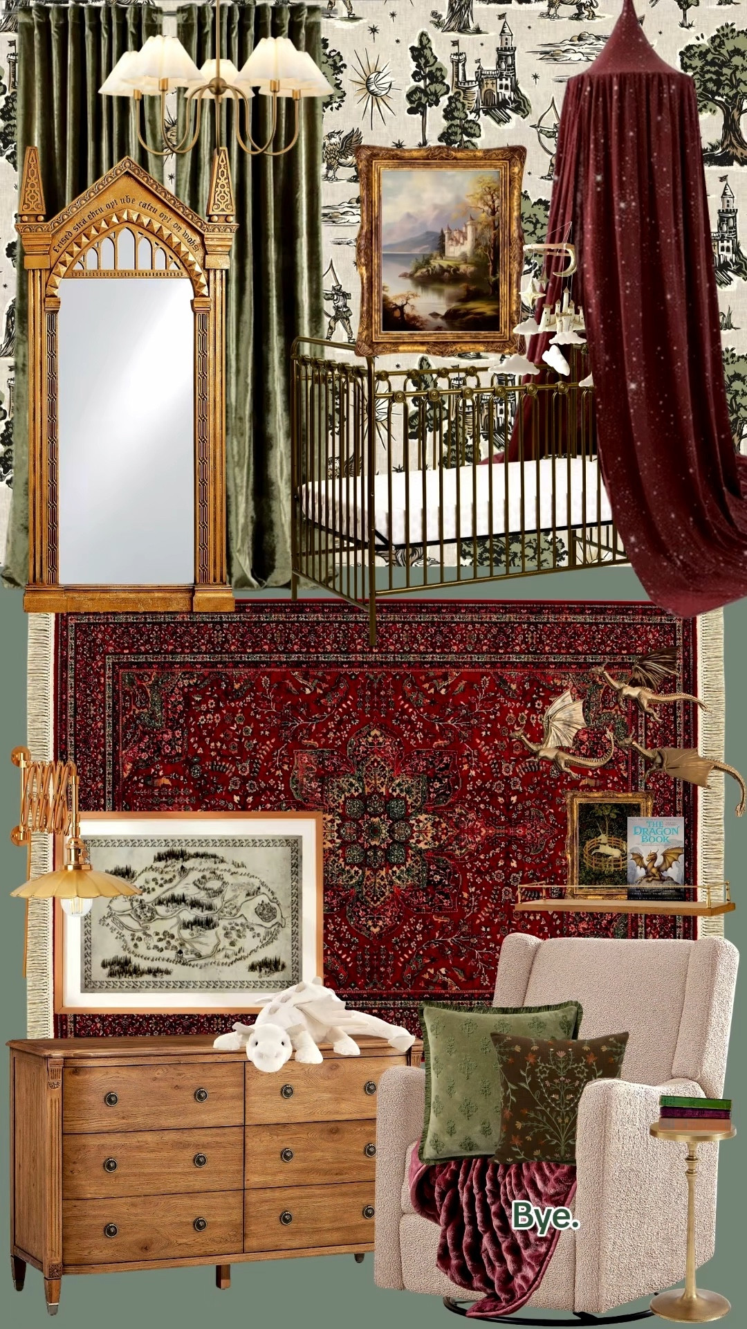 A cozy fantasy nursery for my fellow bookish girlies 🐉📚

This nursery mood board was inspired by storybook castles, dragons, and the idea of a warm little reading corner for bedtime adventures. I resurfaced one of my older nursery designs and refreshed it with wallpaper, layered lighting, and a softer taupe glider to make the space feel even cozier.

#LTKBaby #LTKHome #LTKBump