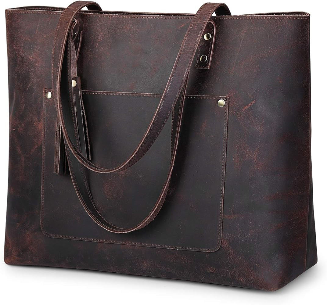 S-ZONE Women Vintage Genuine Leather Shoulder Tote Bag Large Work Handbag Purse | Amazon (US)