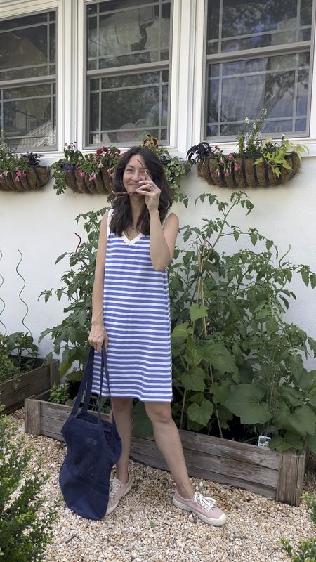 I love a good cotton dress & this one is no exception! It’s made of organic cotton, isn’t too short (I’m in an XS & am 5’4), & this stripe is the prettiest blue & white. Easy button for summer outfits & travel!

#LTKVideo #LTKFindsUnder50 #LTKSeasonal