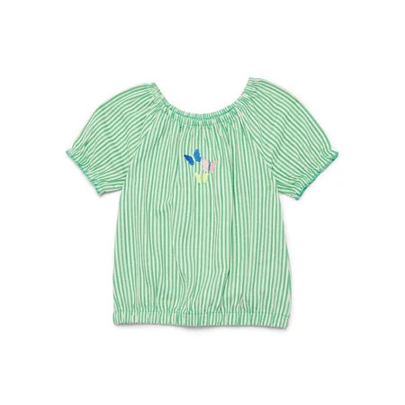 Wonder Nation Little Girls Puff Sleeve Top with Embroidery Sizes 4-10 | Walmart (US)