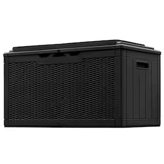 100 Gal. Black Resin Fusion Style Outdoor Storage Bench Deck Box with Cushion | The Home Depot