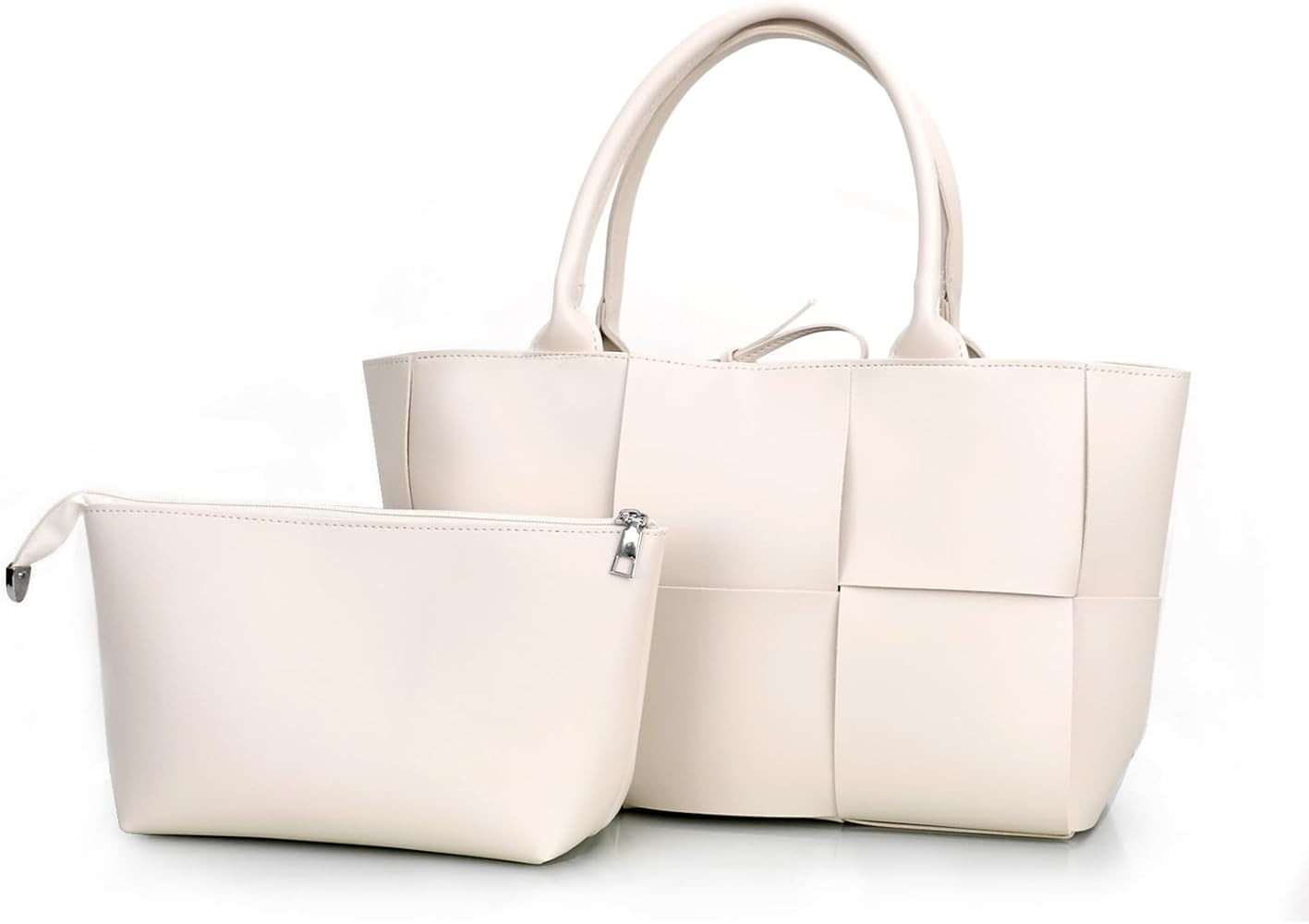 Women Leather Woven Shoulder Bag,Ladies Top Handle Satchel Tote Work Bag with Matching Clutch… | Amazon (US)