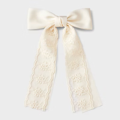 Girls' Floral Lace Satin Bow Barrette - art class™ Ivory | Target