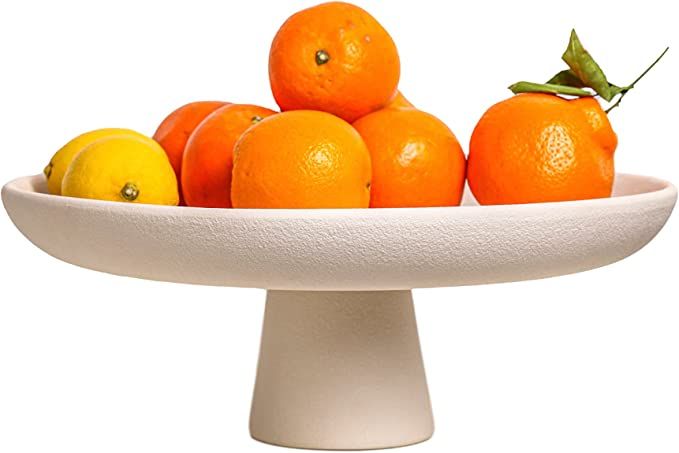 Large Off-White Ceramic Pedestal Decorative Bowl for kitchen decor. Style as a fruit bowl or as a... | Amazon (US)