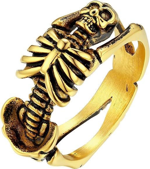 U7 Skull Ring, Skeleton Ring, Biker Ring for Cocktail Party, Gothic Fashion Rings with Skull, Siz... | Amazon (US)