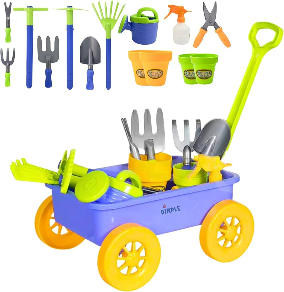 Dimple Garden Wagon & Tools Toy Set Premium 15 Pcs Kids Gardening Tools & Wagon Toy Set - Sturdy & Durable - Top Yd, Beach, Sand, Garden Toy - Great for Kids & Toddlers (Garden Toy Set) Green (Single) | Amazon (US)