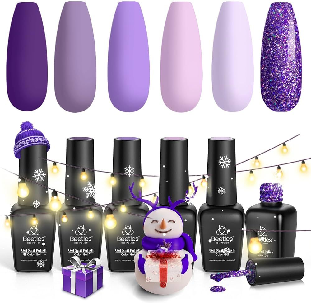 Beetles Gel Nail Polish Kit- 6 Colors Gel Polish Set Purple Glitter Nail Polish Soak Off Uv LED ... | Amazon (US)