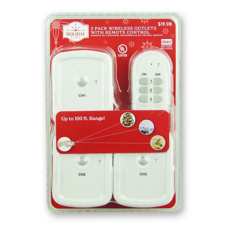 15-Amp Wireless Outlets with Remote Control, 3 Pack, by Holiday Time | Walmart (US)