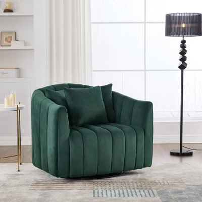 40.1"W Velvet Upholstered 360¡ã Swivel Accent Barrel Chair with Oversized Seat, Channel Tufted Design, Ergonomic Comfort, and 3 Pillows | Target