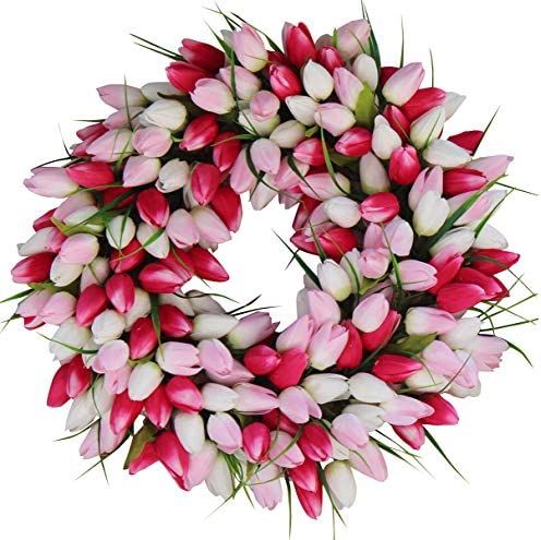 The Wreath Depot Pink and White Tulip Front Door Wreath, 19 Inch, Stunning Silk Front Door Wreath... | Amazon (US)