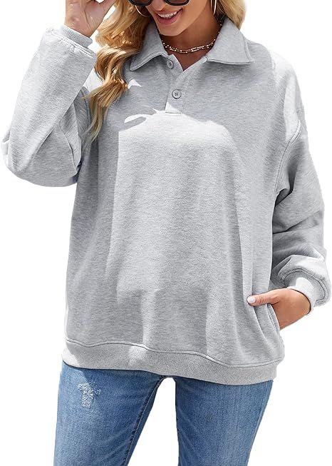Lecieldusoir Women's Long Sleeve Polo Collar Sweatshirts Fleece Casual Pullover Tops With Pockets | Amazon (US)