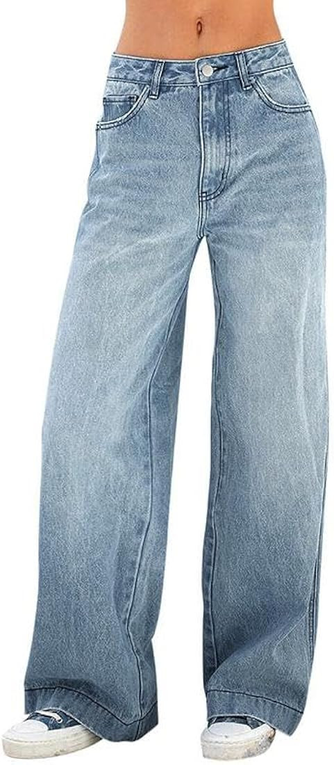 EMMIOL Denim Jeans for Women Wide Leg Jeans Low Waist Baggy Jeans for Women Loose Boyfriends Jean... | Amazon (US)