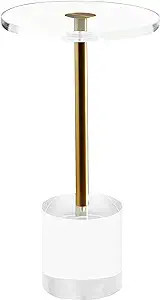 Clear Acrylic End Table,Side Table,Brushed Brass Metal,Round,for Office, Living Room and Bedroom,... | Amazon (US)