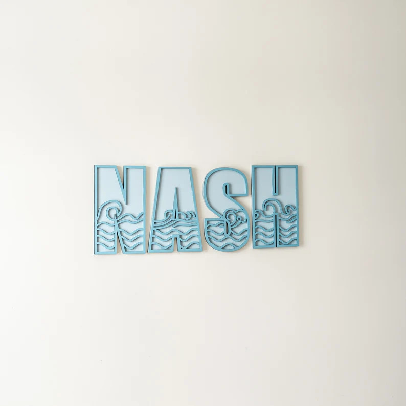 Name sign, nursery name sign, waves name sign for kids room, cut out name sign, layered name sign... | Etsy (US)