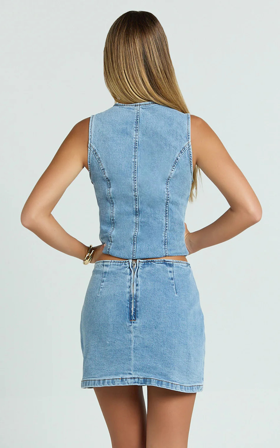 Paige Mini Skirt - High Waisted Denim Skirt in Mid Blue Wash | Showpo (US, UK & Europe)