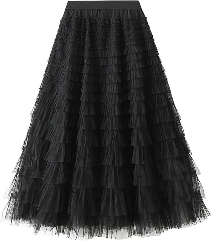 Dirholl Women's A-Line Fairy Elastic Waist Polyester Spandex Midi Skirt | Amazon (US)