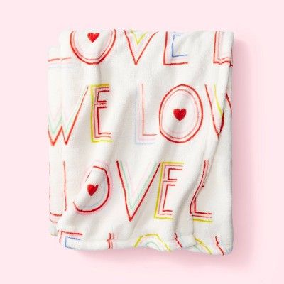 Love Heart Plush Throw Blanket Ivory - Spritz™ | Target