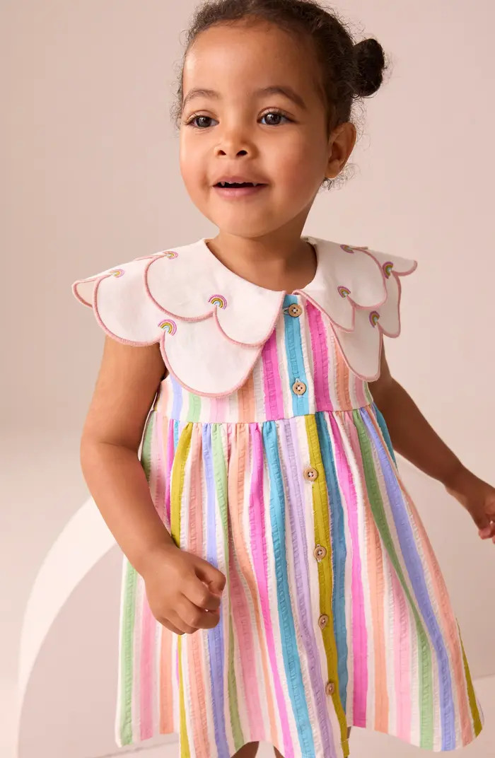 Kids' Rainbow Stripe Frill Collar Dress | Nordstrom