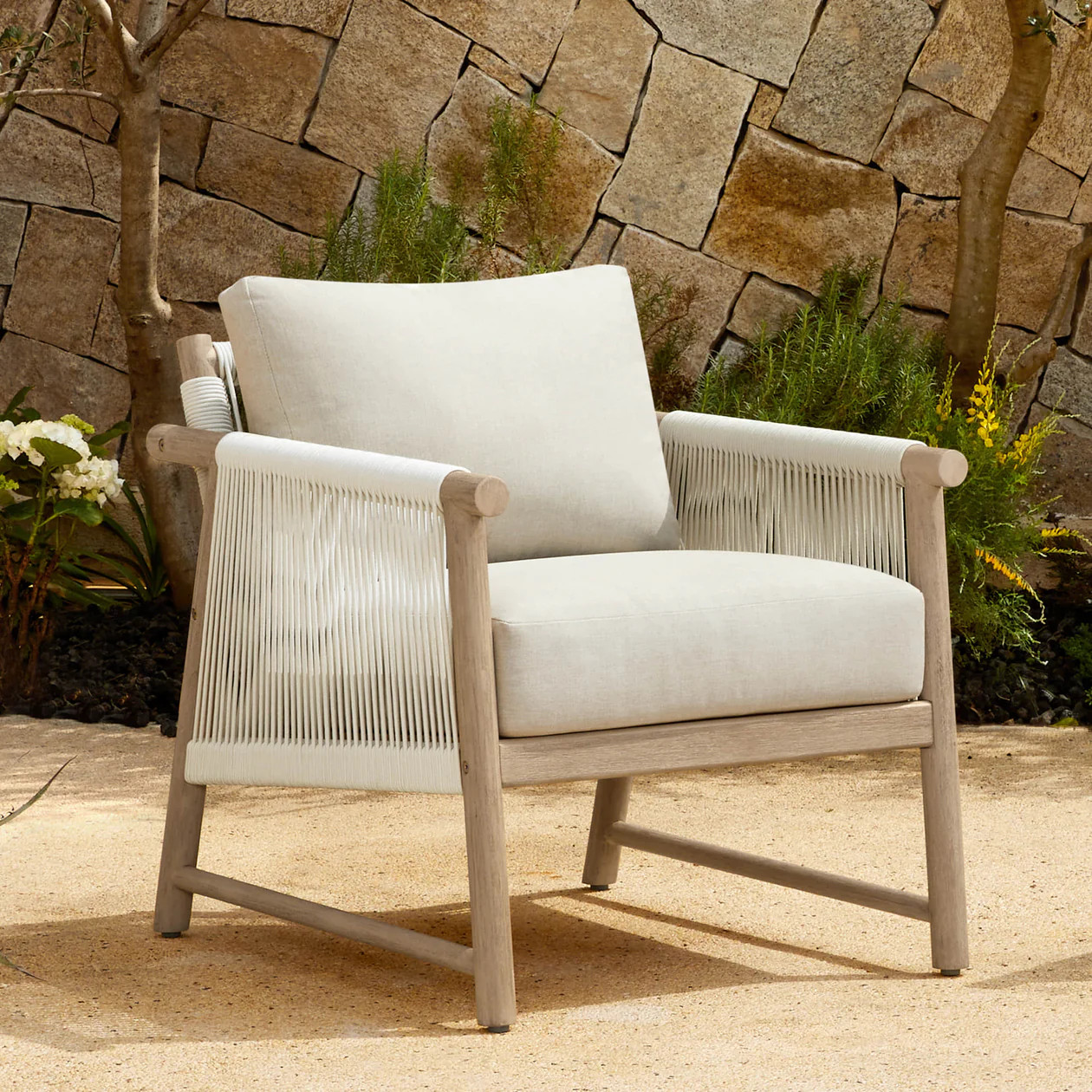 Sienna Modern Acacia Wood Woven Outdoor Lounge Chair | Patio Seating | Chita