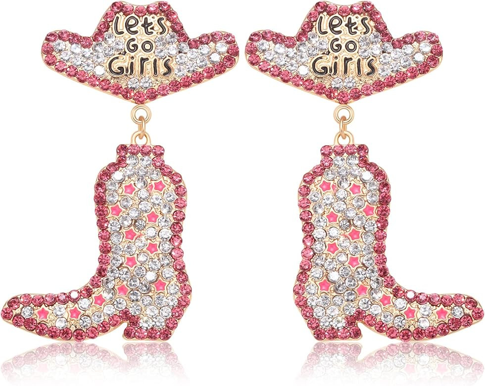 Beaded Cowboy Earrings Sparkly Rhinestone Bead Boots Hat Dangle Earrings for Women Girls Fun West... | Amazon (US)