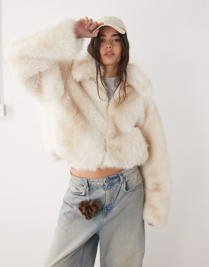 Monki short faux fur jacket in off white | ASOS (Global)