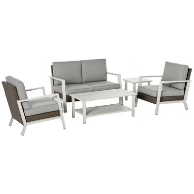 Aluminum Patio Furniture Set, 5 Piece Modern Outdoor Conversation Set with Loveseat Sofa, Chairs, Cushions Table & Side Table | Target