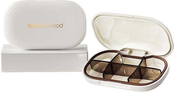 Compact Small White Pill Organizer, 6 Compartments, Stylish Cute Travel Pill Box Holder Daily Med... | Amazon (US)
