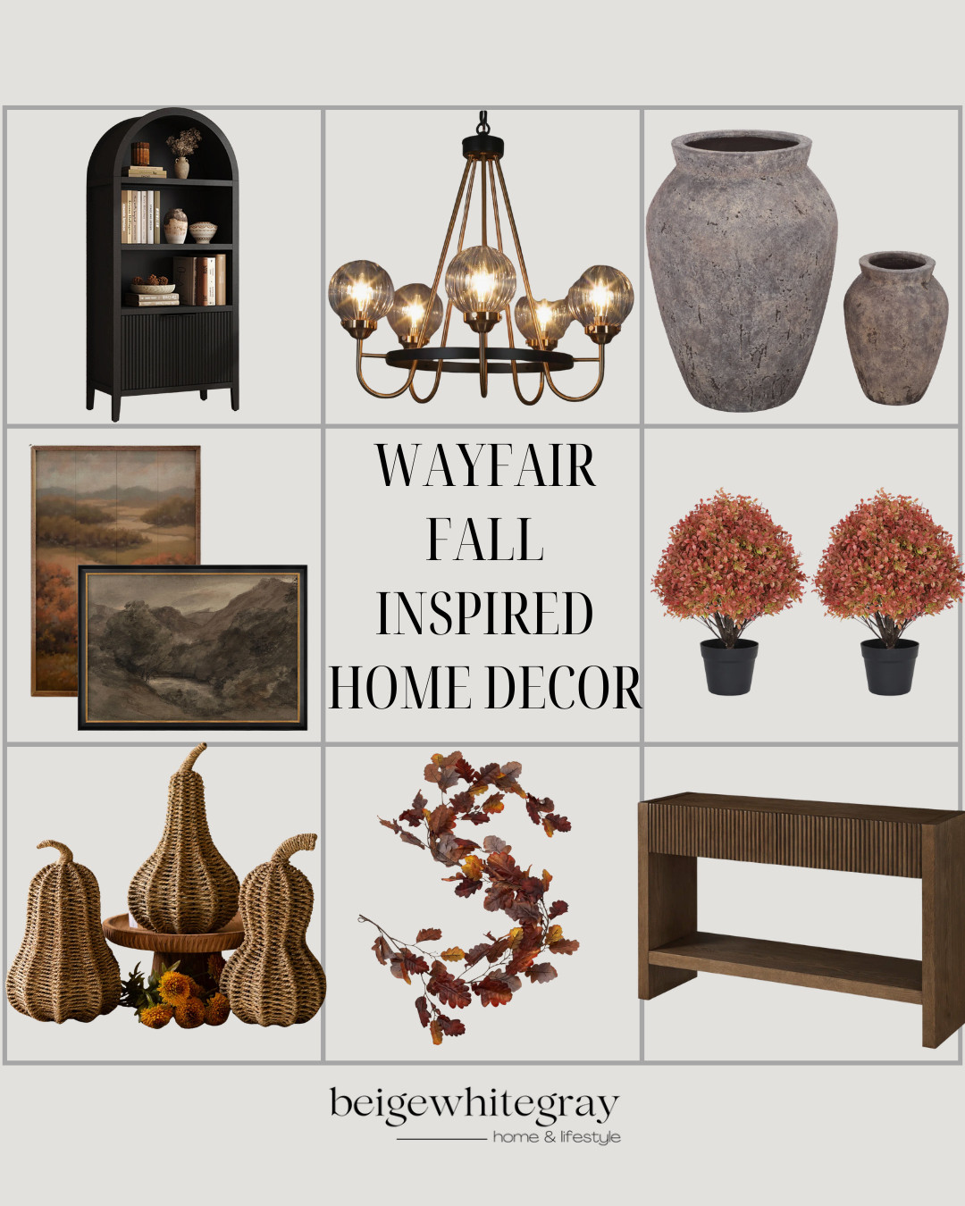 Wayfair Fall Inspired Home Decor, wayfair home decor, wayfair fall decor, fall home decor, modern fall decor, autumn decorating ideas, neutral home decor, black bookcase, modern chandelier, oversized floor vase, fall wall art, faux fall trees, console table decor, woven pumpkins, fall wreath, cozy home inspiration, rustic modern decor, affordable home decor, entryway decor, living room decor, fall styling ideas, earthy home decor, warm neutral home, seasonal decorating, home inspiration

#LTKSeasonal #LTKHome