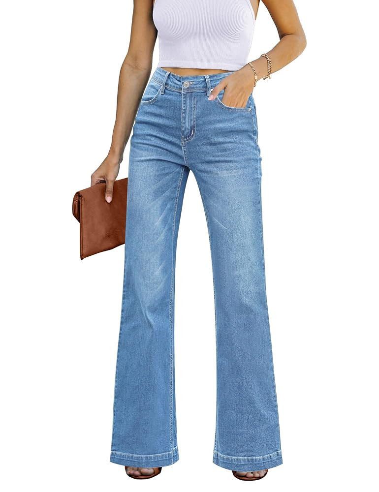 GRAPENT Womens Flare Jeans High Waisted Wide Leg Baggy Jean for Women Stretch Denim Pants | Amazon (US)