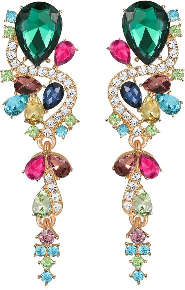 Rhinestone Statement Drop Dangle Earrings Dangling Sparkly Crystal Bridal Wedding Earrings for Br... | Amazon (US)