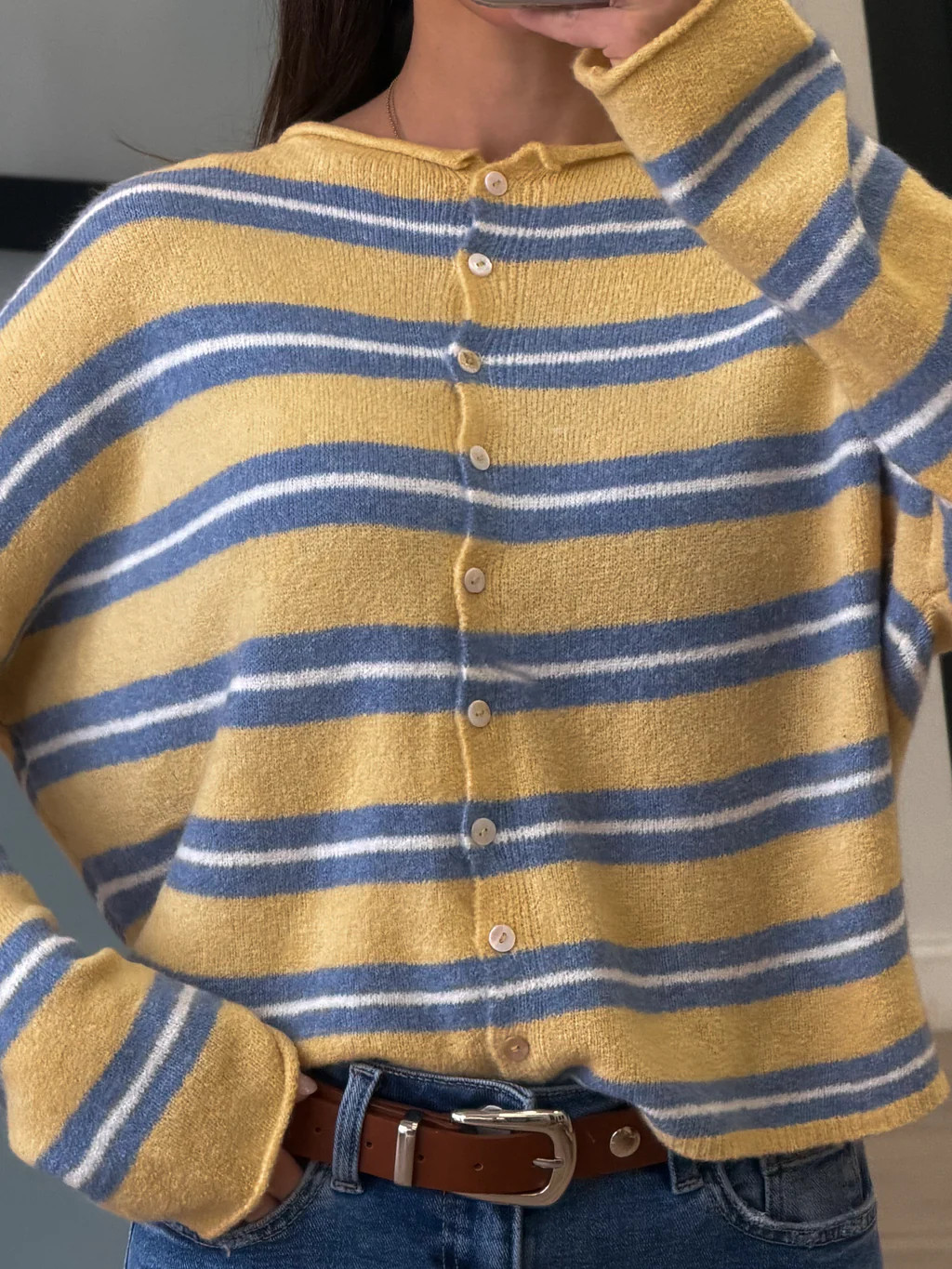 Isla Varsity Stripe Cardigan | Lemon Cloud | Shop Talulah