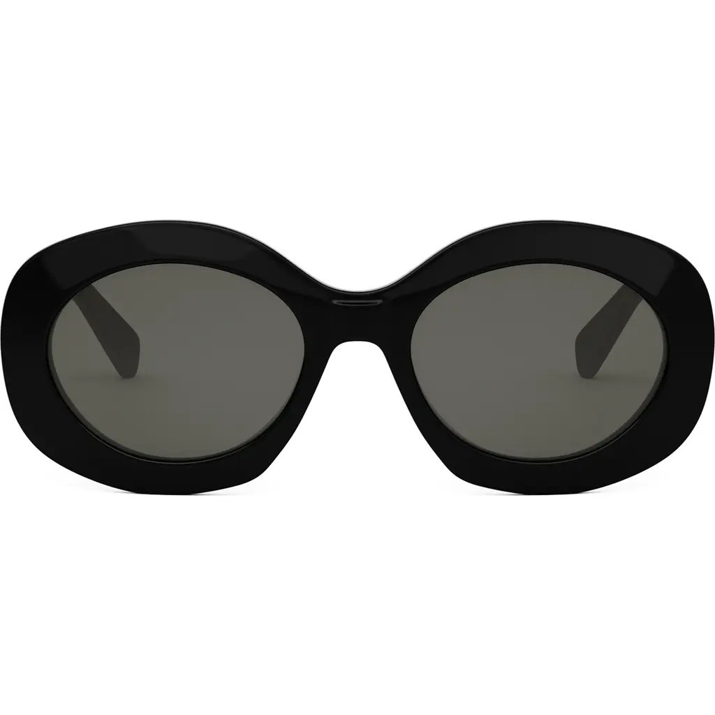 CELINE Triomphe 54mm Round Sunglasses in Shiny Black /Smoke at Nordstrom | Nordstrom