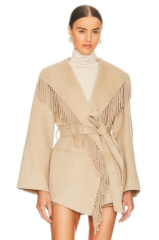 JONATHAN SIMKHAI Rowen Wool Fringe Coat in Sand from Revolve.com | Revolve Clothing (Global)