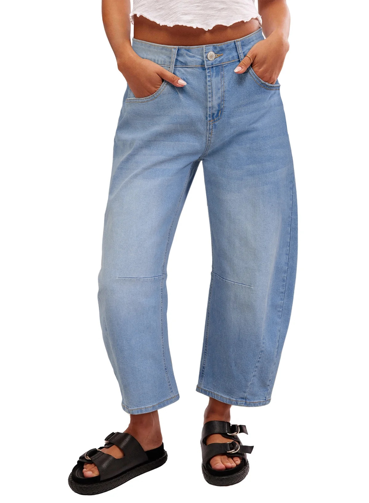 DOKOTOO Women's Barrel Jeans Wide Leg Vintage Mid Rise Y2k Baggy Boyfriend Ankle Denim Pants | Walmart (US)