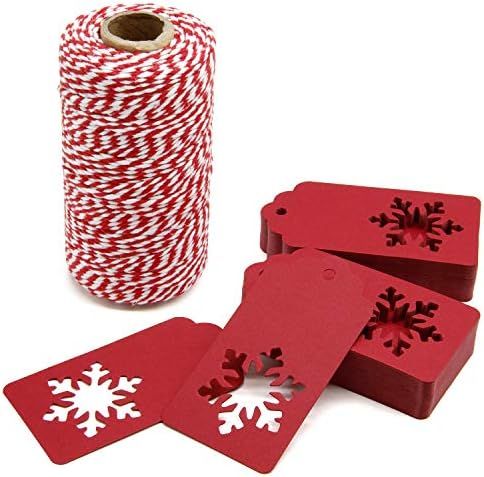 300 Feet Red and White Twine and 100 PCS Gift Tags Christmas Snowflake Shape Kraft Paper Tags Pri... | Amazon (US)