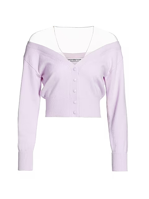 Fitted Cropped Cardigan With Sheer Yoke | Saks Fifth Avenue