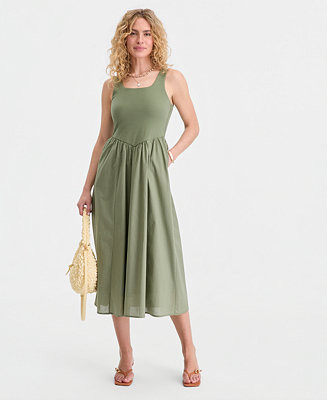 Women's Scoop-Neck Sleeveless Mixed Media Midi Dress, Macy's Exclusive | Macy's